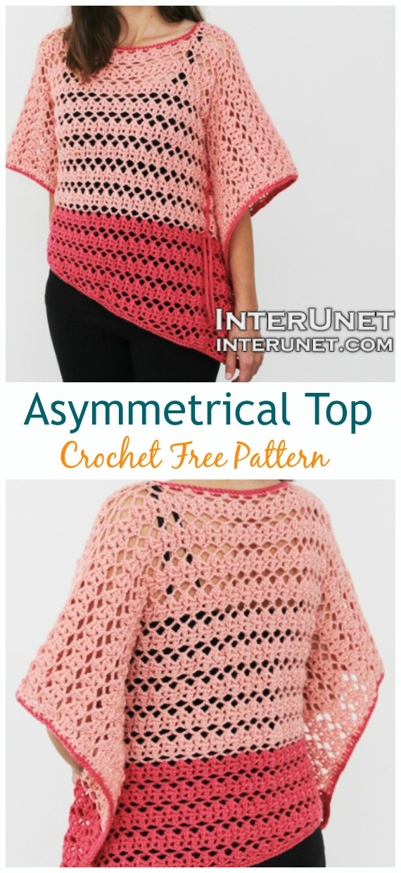Crochet Asymmetrical Top Free Pattern & Video - Women Summer #Top Free #Crochet; Patterns