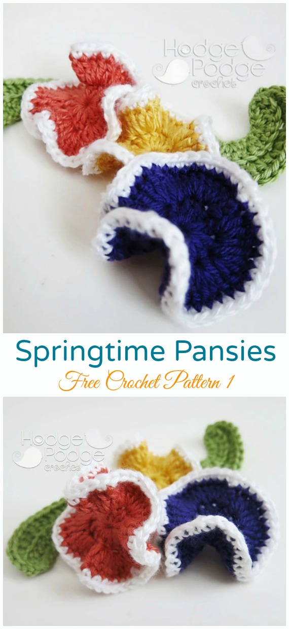 Springtime Pansies Crochet Free Pattern - #Crochet; #Pansy; Flower Free Patterns