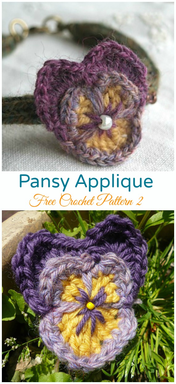 Pansy Applique Crochet Free Pattern - #Crochet; #Pansy; Flower Free Patterns 
