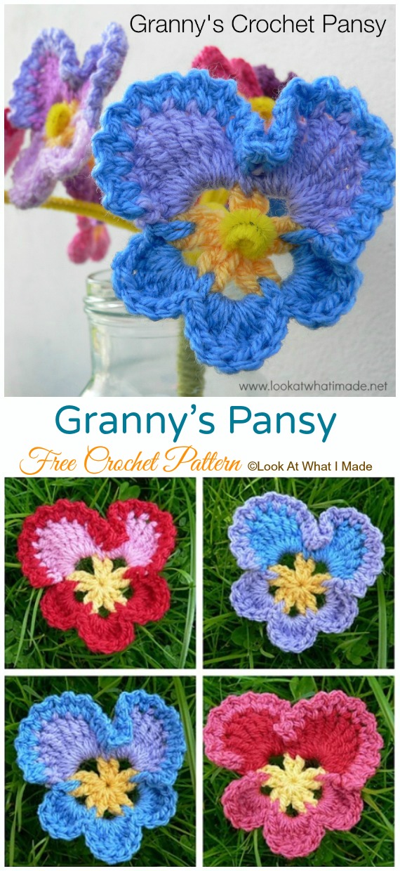 Granny's Pansy Crochet Free Pattern - #Crochet; #Pansy; Flower Free Patterns