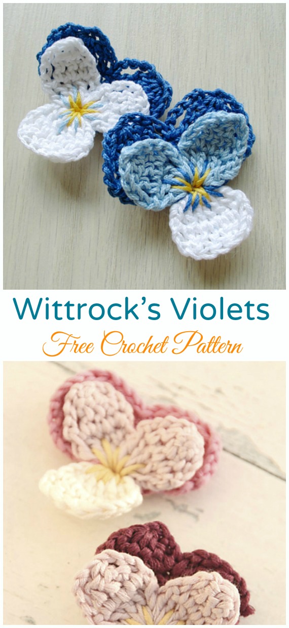 Wittrock's violets Crochet Free Pattern - #Crochet; #Pansy; Flower Free Patterns  