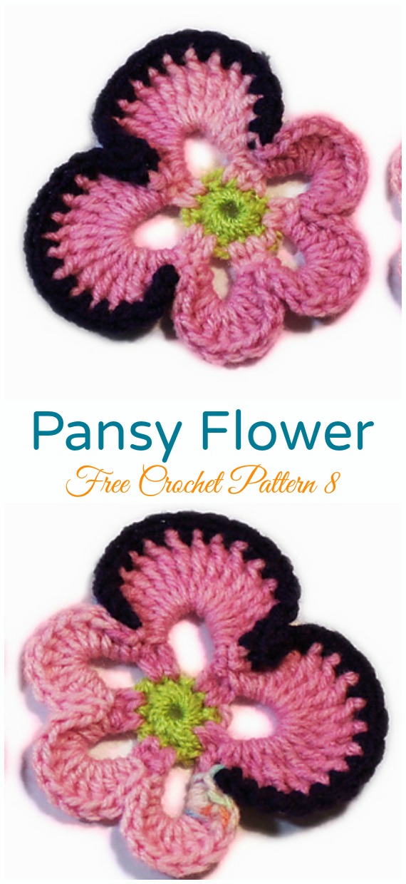 Pansy Flower Crochet Free Pattern - #Crochet; #Pansy; Flower Free Patterns