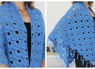 Lace Fan Shawl Crochet Free Pattern - Women Lace #Shawl; Free #Crochet; Patterns
