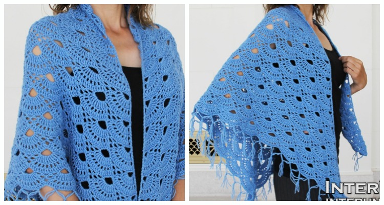 Lace Fan Shawl Crochet Free Pattern Women Lace Shawl