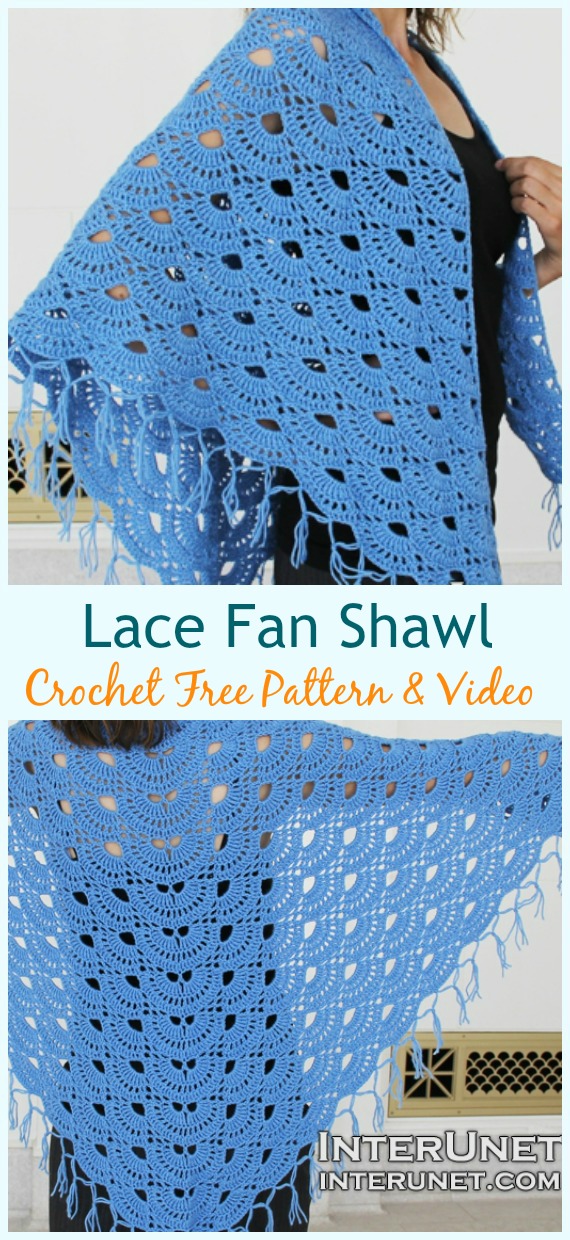 Lace Fan Shawl Crochet Free Pattern - Women Lace #Shawl; Free #Crochet; Patterns