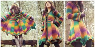 Rainbow Elf Coat Tunisian Crochet Free Pattern - Women #Coat; Sweater Free #Crochet; Patterns