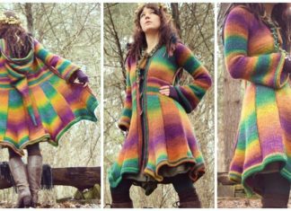 Rainbow Elf Coat Tunisian Crochet Free Pattern - Women #Coat; Sweater Free #Crochet; Patterns