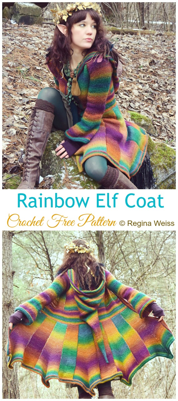 Rainbow Elf Coat Crochet Free Pattern - Women #Coat; Sweater Free #Crochet; Patterns