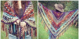 Scrappy Granny Shawl Crochet Free Pattern - Women Lace #Shawl; Free #Crochet; Patterns
