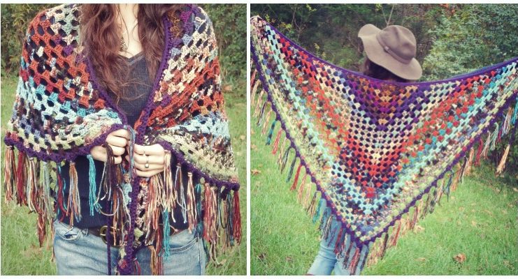 Scrappy Granny Shawl Crochet Free Pattern - Women Lace #Shawl; Free #Crochet; Patterns
