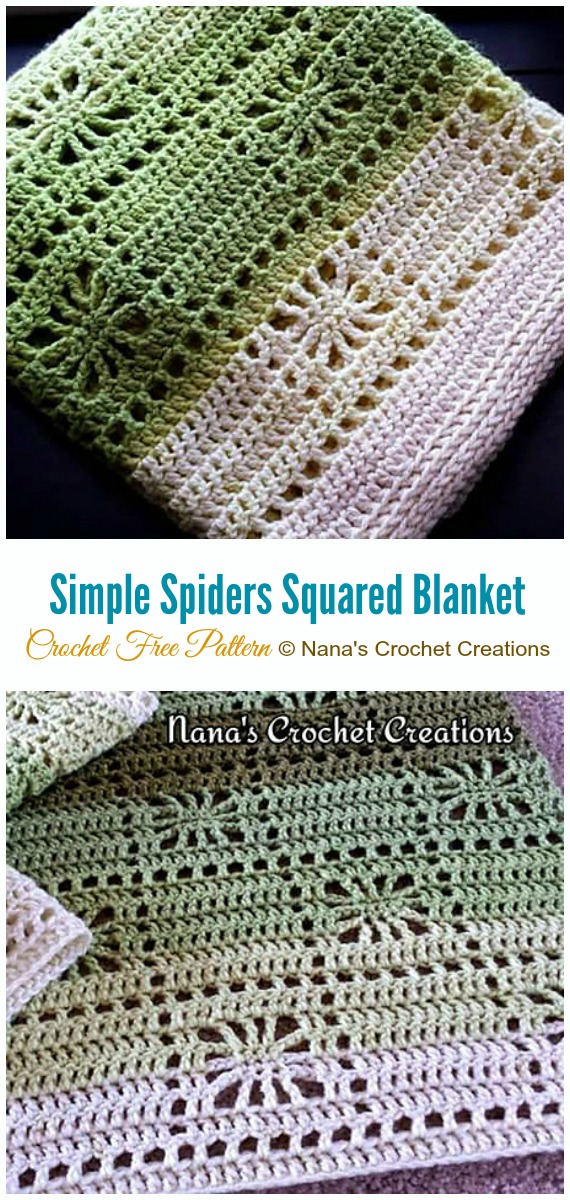 Simple Spiders Squared Blanket Crochet Free Pattern - Fillet #Blanket; Free #Crochet; Patterns
