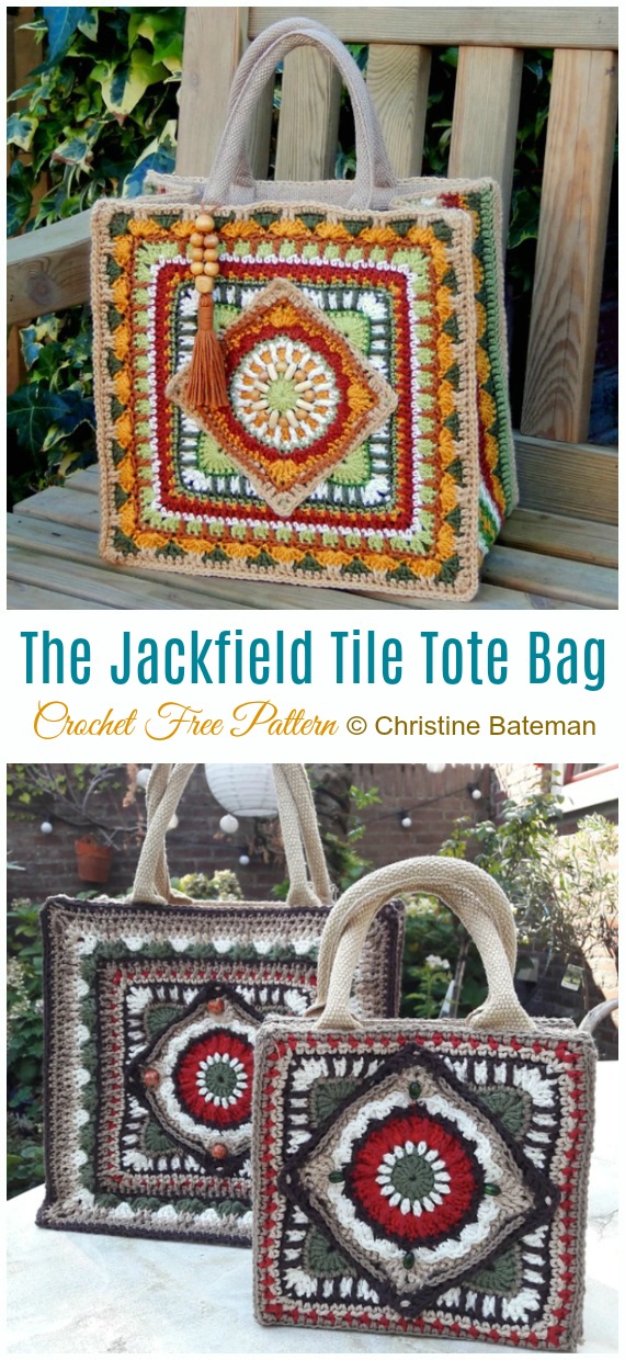 The Jackfield Tile Tote Bag Crochet Free Pattern - Tote #Bag; Free #Crochet; Patterns