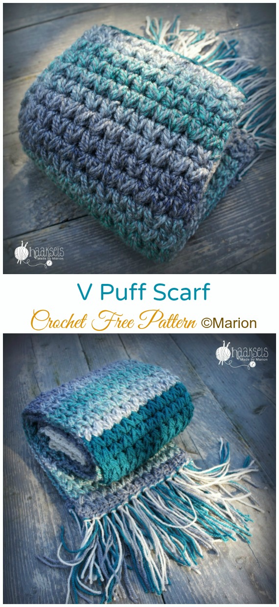 V Puff Scarf Crochet Free Pattern - Rectangle Long #Scarf; Free #Crochet; Patterns