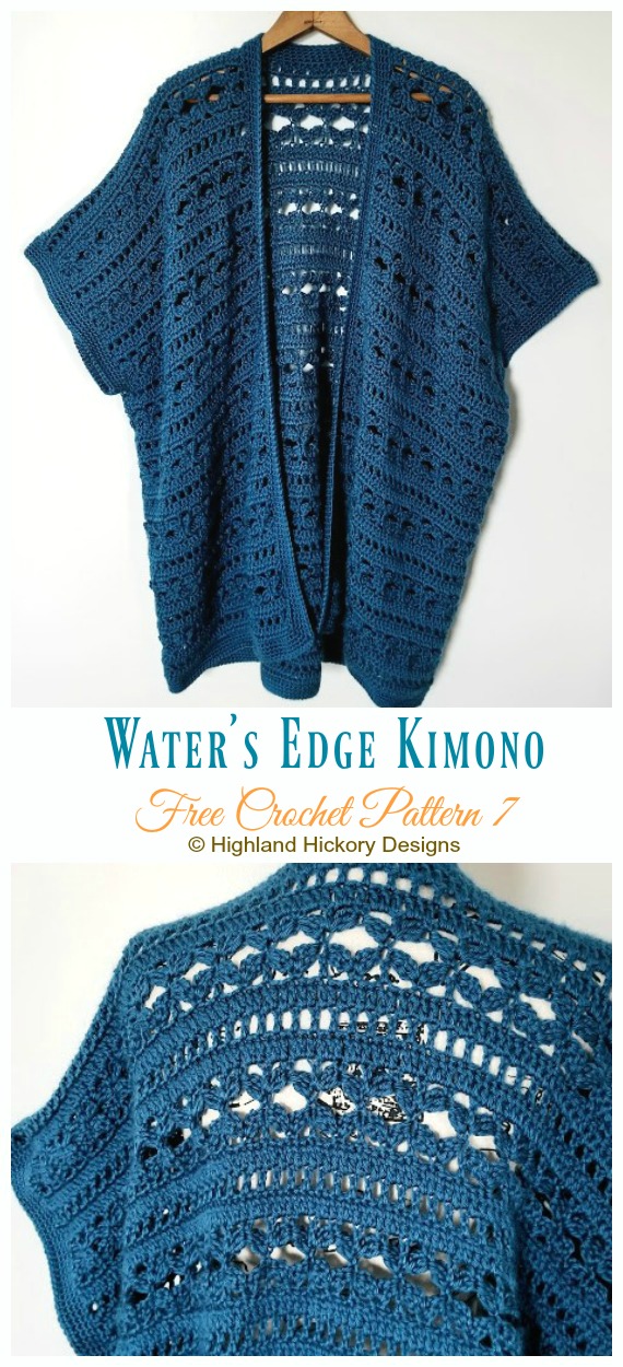 Water's Edge Kimono Cardigan Crochet Free Pattern - Women #Kimono; #Cardigan; Free #Crochet; Patterns