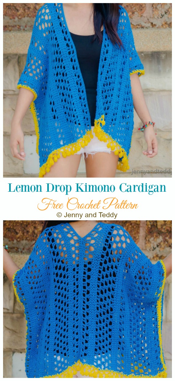 Lemon Drop Kimono Cardigan Crochet Free Pattern - Women #Kimono; #Cardigan; Free #Crochet; Patterns