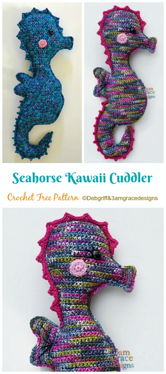 Crochet Seahorse Kawaii Cuddler Amigurumi Free Pattern - #Amigurumi; #Seahorse; Free Crochet Patterns