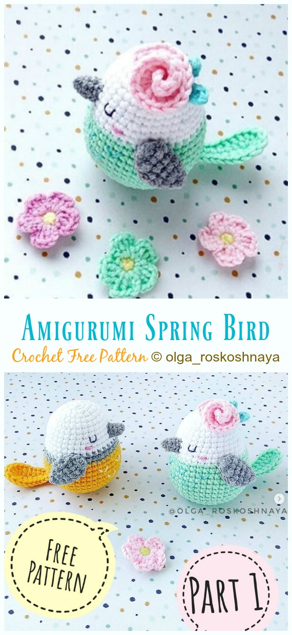 Amigurumi Spring Bird Crochet Free Pattern - Crochet #Bird; #Amigurumi; Free Patterns