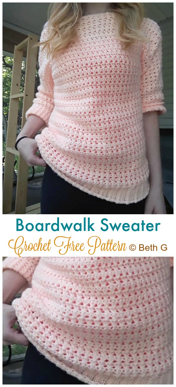 Boardwalk Sweater Crochet Free Pattern - Spring Summer #Pullover; Sweater Free #Crochet; Patterns