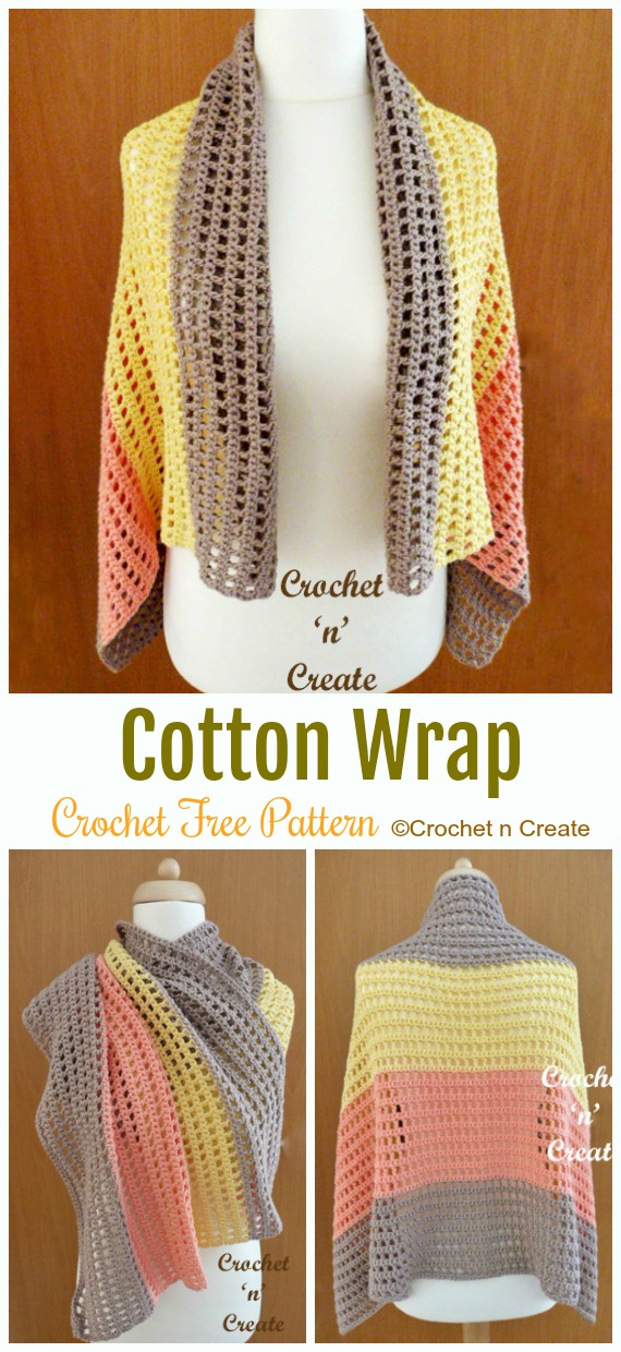 Cotton Wrap Crochet Free Pattern - Women Shawl #Wrap; Free #Crochet; Patterns