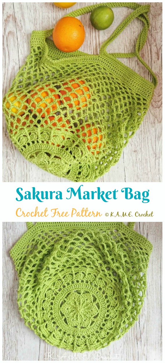 Sakura Market Bag Crochet Free Pattern - #Crochet; Market Grocery #Bag;Free Patterns