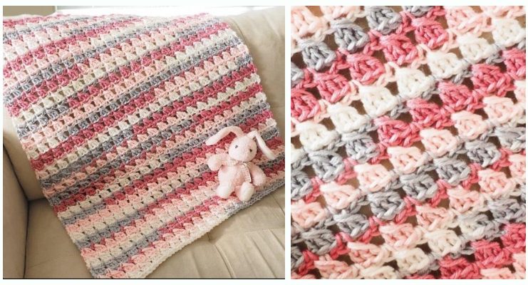 Cross-Over Block Stitch Baby Blanket Crochet Free Pattern - Stripy #Blanket; Free #Crochet; Patterns