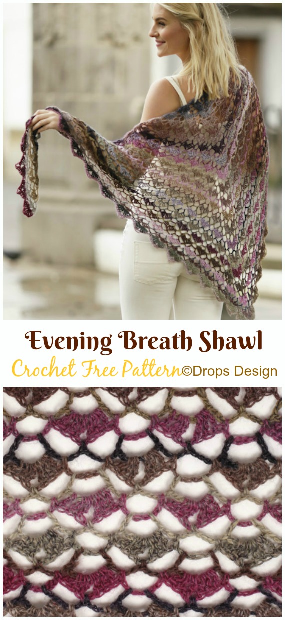 Evening Breath Shawl Crochet Free Pattern - Women Lace #Shawl; Free #Crochet; Patterns