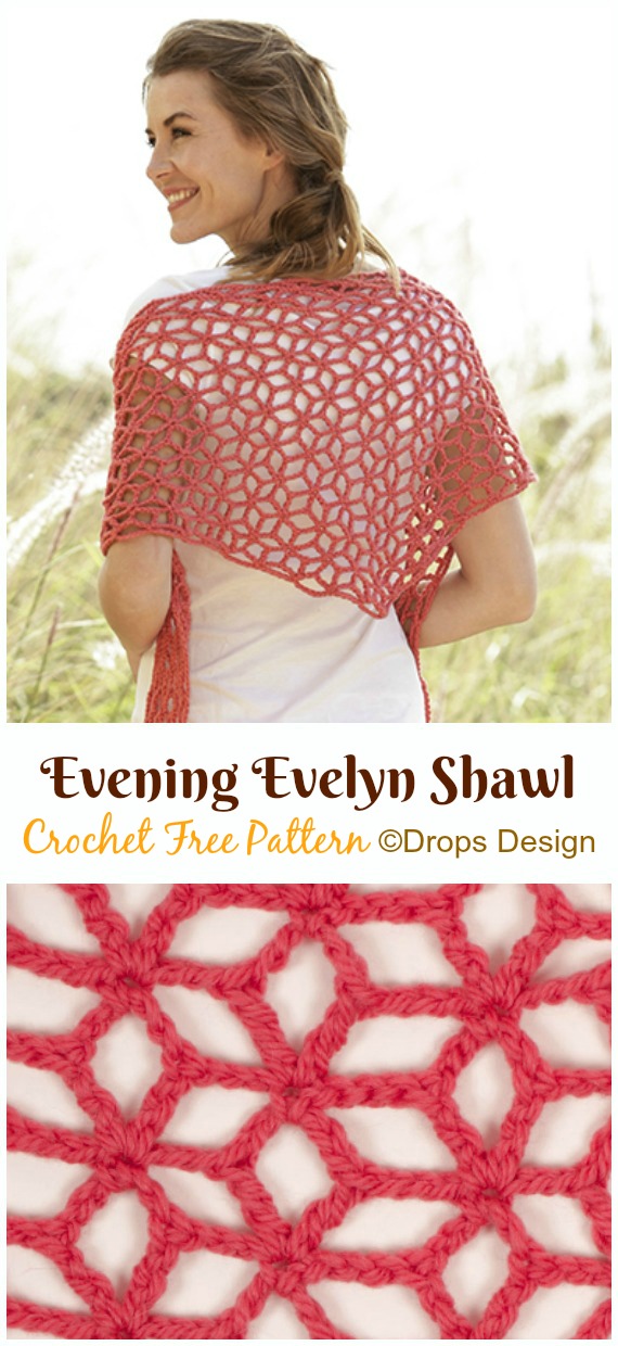 Evening Evelyn Shawl Crochet Free Pattern - Women Lace #Shawl; Free #Crochet; Patterns  