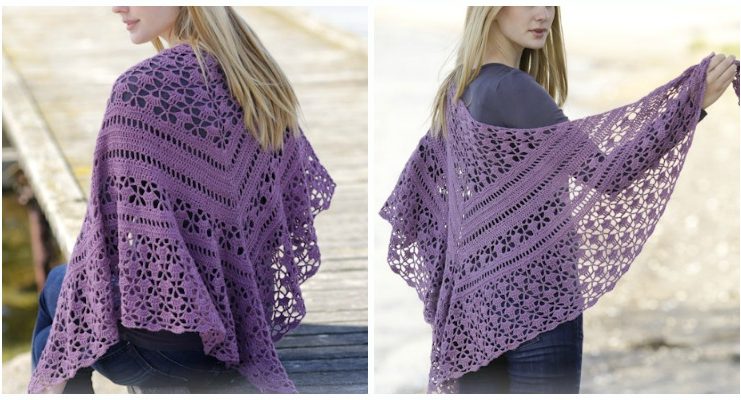 Evening in Paris Shawl Crochet Free Pattern - Women Lace #Shawl; Free #Crochet; Patterns