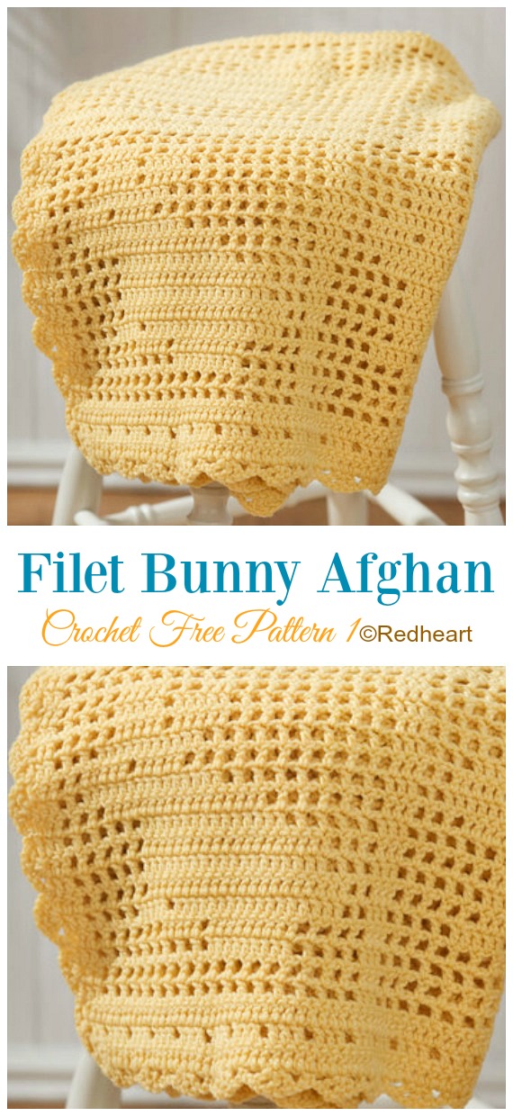 Filet Bunny Afghan Crochet Free Pattern  - Fillet #Blanket; Free #Crochet; Patterns