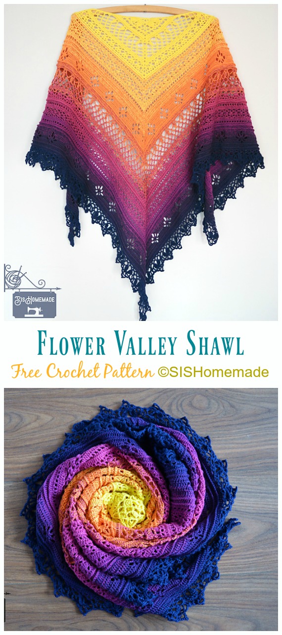 Flower Valley Shawl Crochet Free Pattern - Women Lace #Shawl; Free #Crochet; Patterns  