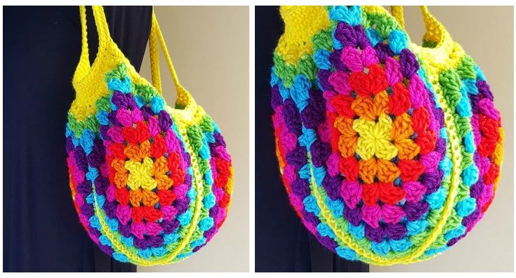 Granny Square Market Bag Crochet Free Pattern - #Crochet; Market Grocery #Bag;Free Patterns