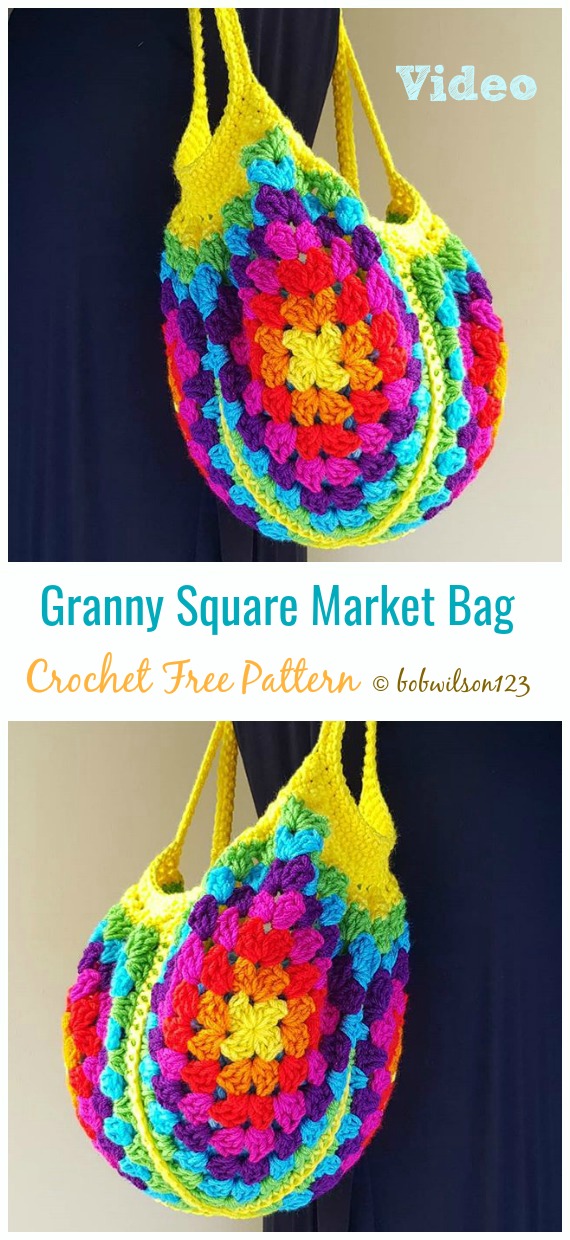 Granny Square Market Bag Crochet Free Pattern - #Crochet; Market Grocery #Bag;Free Patterns