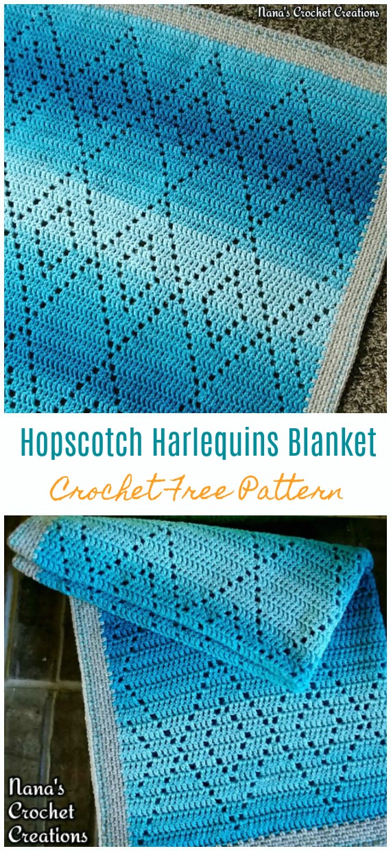 Hopscotch Harlequins Blanket Crochet Free Pattern - Fillet #Blanket; Free #Crochet; Patterns