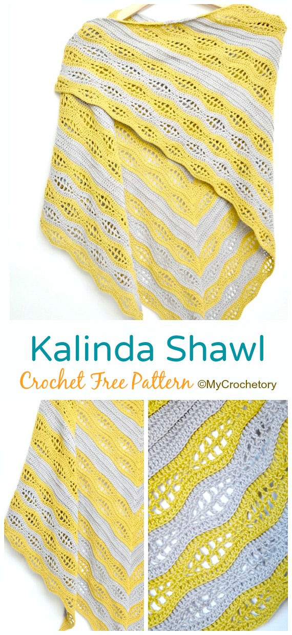 Kalinda Shawl Crochet Free Pattern - Women Lace #Shawl; Free #Crochet; Patterns