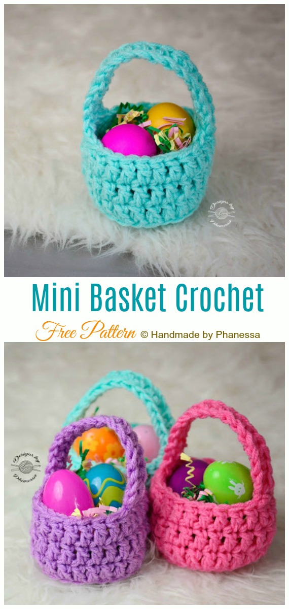 Mini Basket Crochet Free Pattern - Mini #Easter; Treat #Basket; Free Crochet Patterns