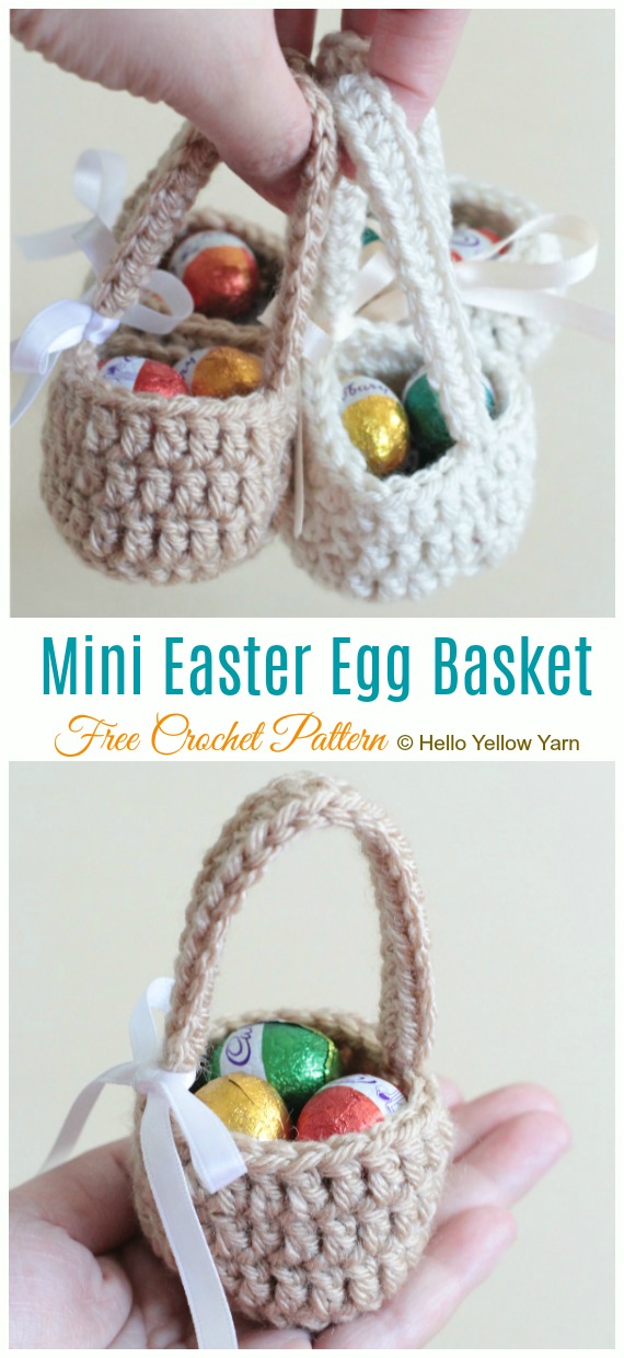 Mini Easter Egg Basket Crochet Free Pattern - Mini #Easter; Treat #Basket; Free Crochet Patterns 