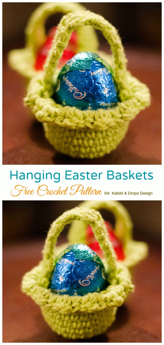 Easter Baskets Crochet Free Pattern - Mini #Easter; Treat #Basket; Free Crochet Patterns  