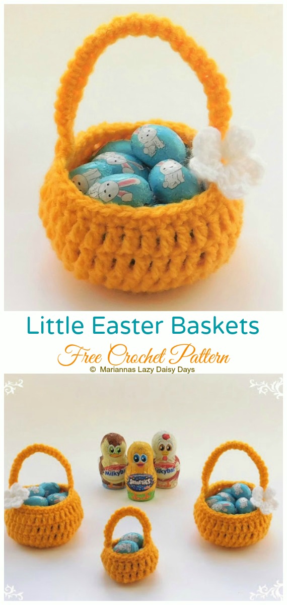 Little Easter Baskets Crochet Free Pattern - Mini #Easter; Treat #Basket; Free Crochet Patterns   