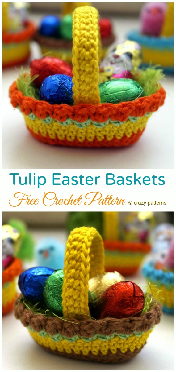 Easter basket Crochet Free Pattern - Mini #Easter; Treat #Basket; Free Crochet Patterns