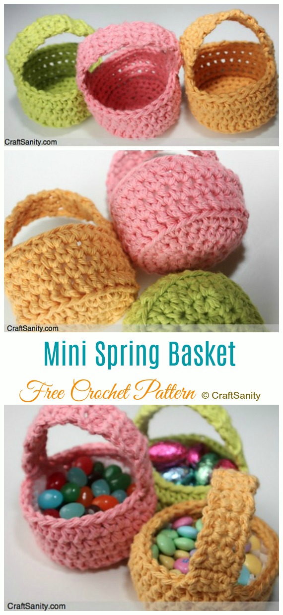 Mini Crocheted Spring Basket Crochet Free Pattern - Mini #Easter; Treat #Basket; Free Crochet Patterns     