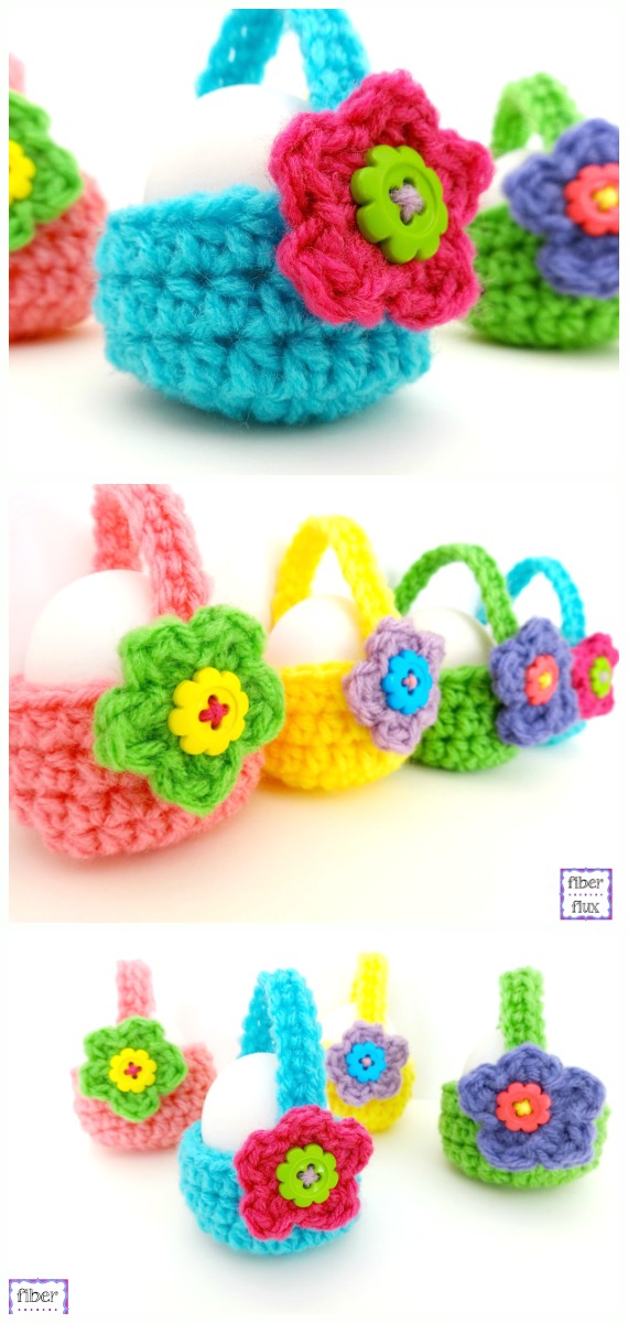 Little Egg Baskets Crochet Free Pattern - Mini #Easter; Treat #Basket; Free Crochet Patterns     