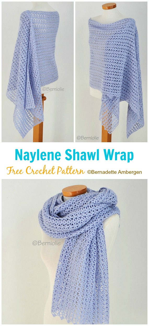 Naylene Shawl Crochet Free Pattern - Women Shawl #Wrap; Free #Crochet; Patterns