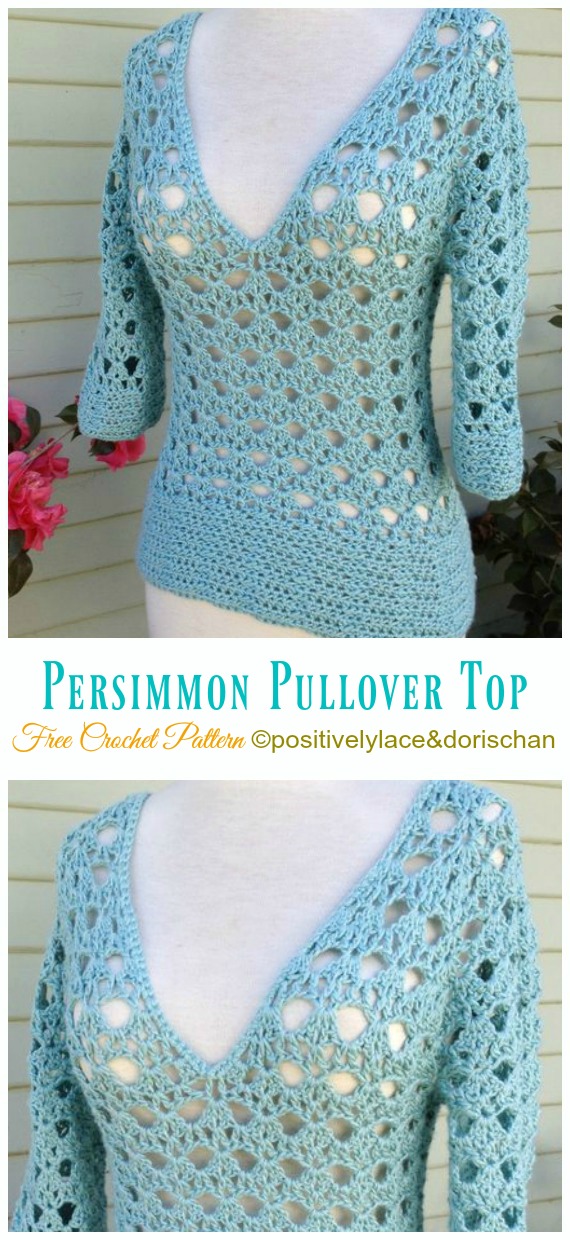 Persimmon Pullover Top Crochet Free Pattern - Women Summer #Top Free #Crochet; Patterns