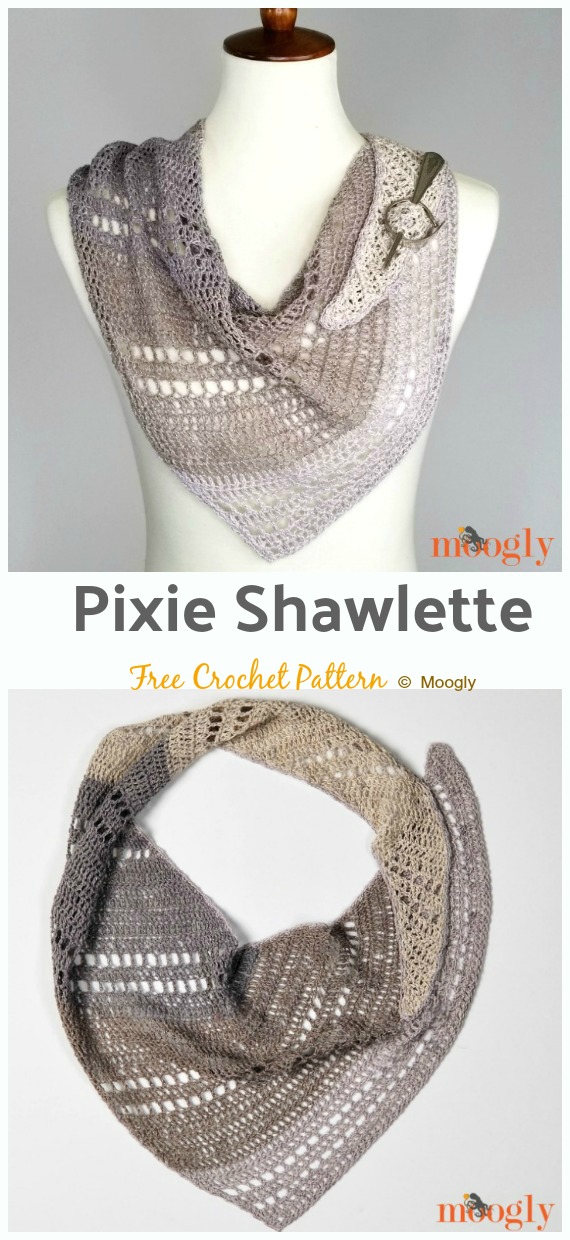 Pixie Shawlette Crochet Free Pattern - Women Lace #Shawl; Free #Crochet; Patterns  