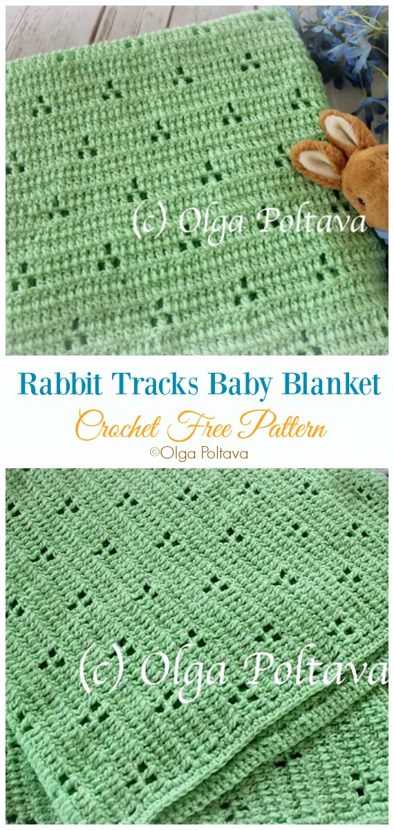 Rabbit Tracks Baby Blanket Crochet Free Pattern - Fillet #Blanket; Free #Crochet; Patterns