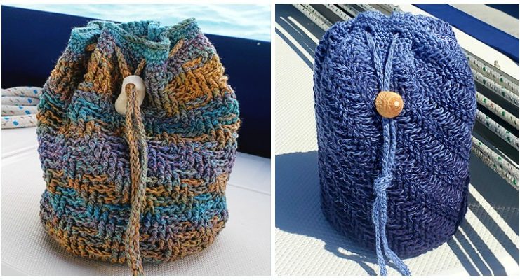 Sand Dollar Beach Bag Crochet Free Pattern - Drawstring Bag Free #Crochet; Patterns