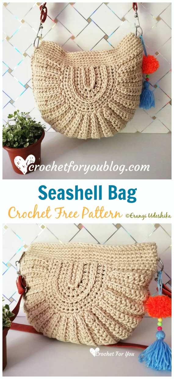 Seashell Bag Crochet Free Pattern - Women Shoulder #Bags; Free #Crochet; Patterns