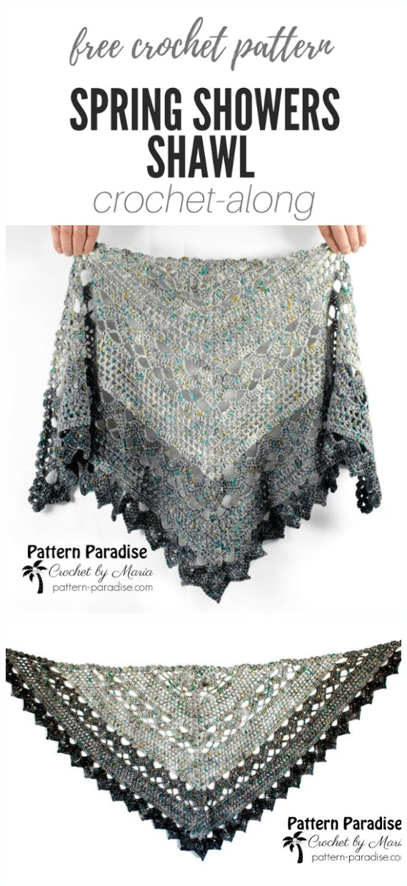 Spring Showers Shawl Crochet Free Pattern - Women Lace #Shawl; Free #Crochet; Patterns