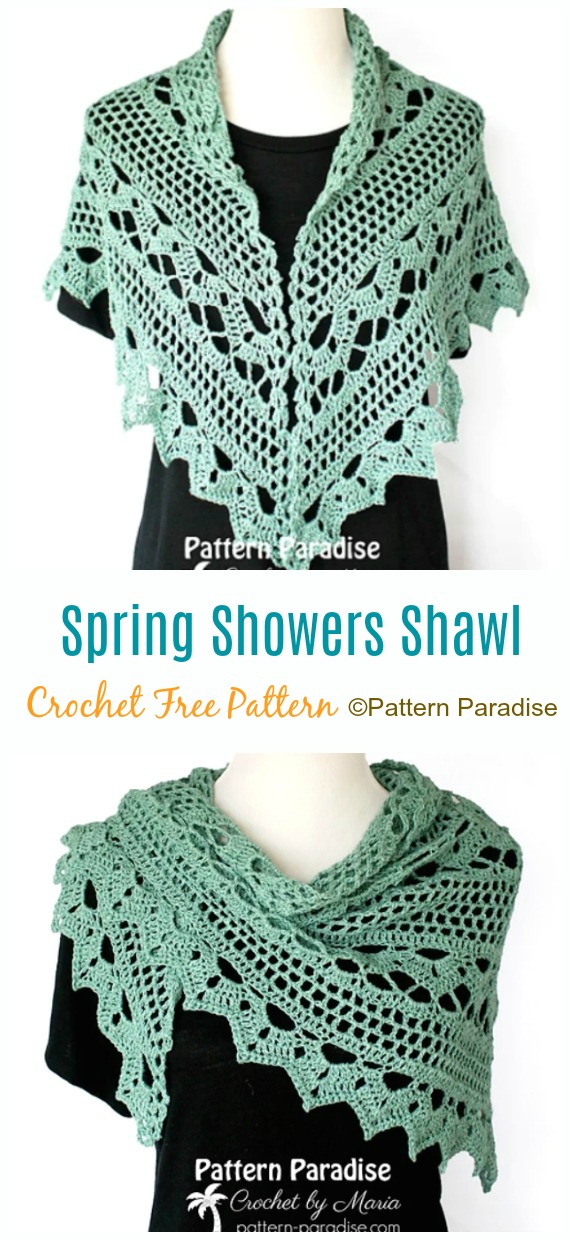 Spring Showers Shawl Crochet Free Pattern - Women Lace #Shawl; Free #Crochet; Patterns