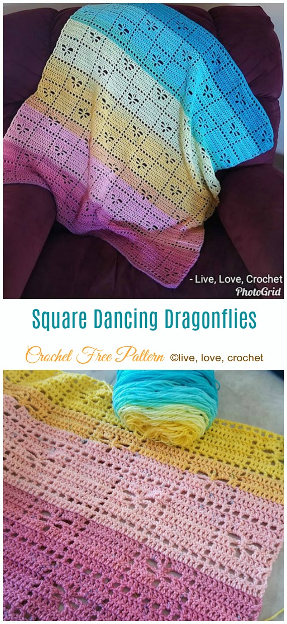 Dancing Dragonfly Blanket Crochet Free Pattern - Fillet #Blanket; Free #Crochet; Patterns